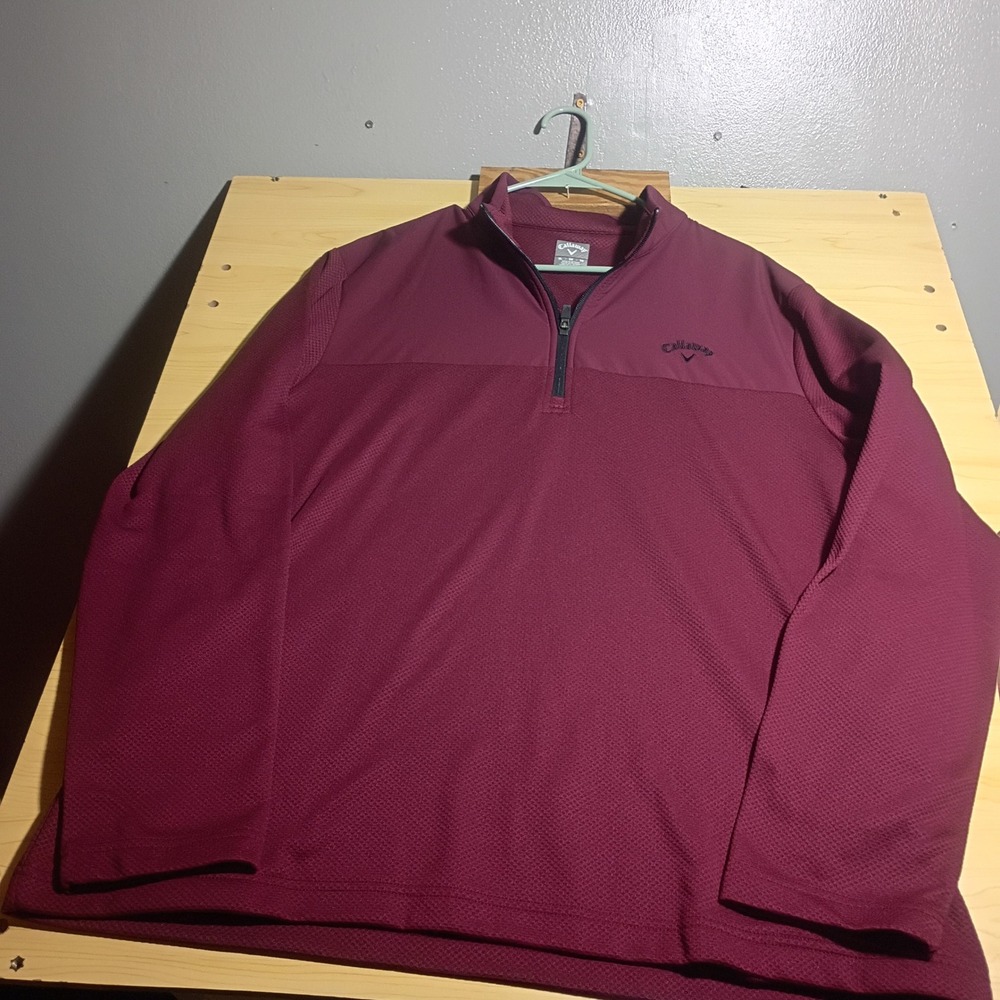 Callaway Quarter Zip Pullover, Mens XL Burgundy Textured Golf Sweater